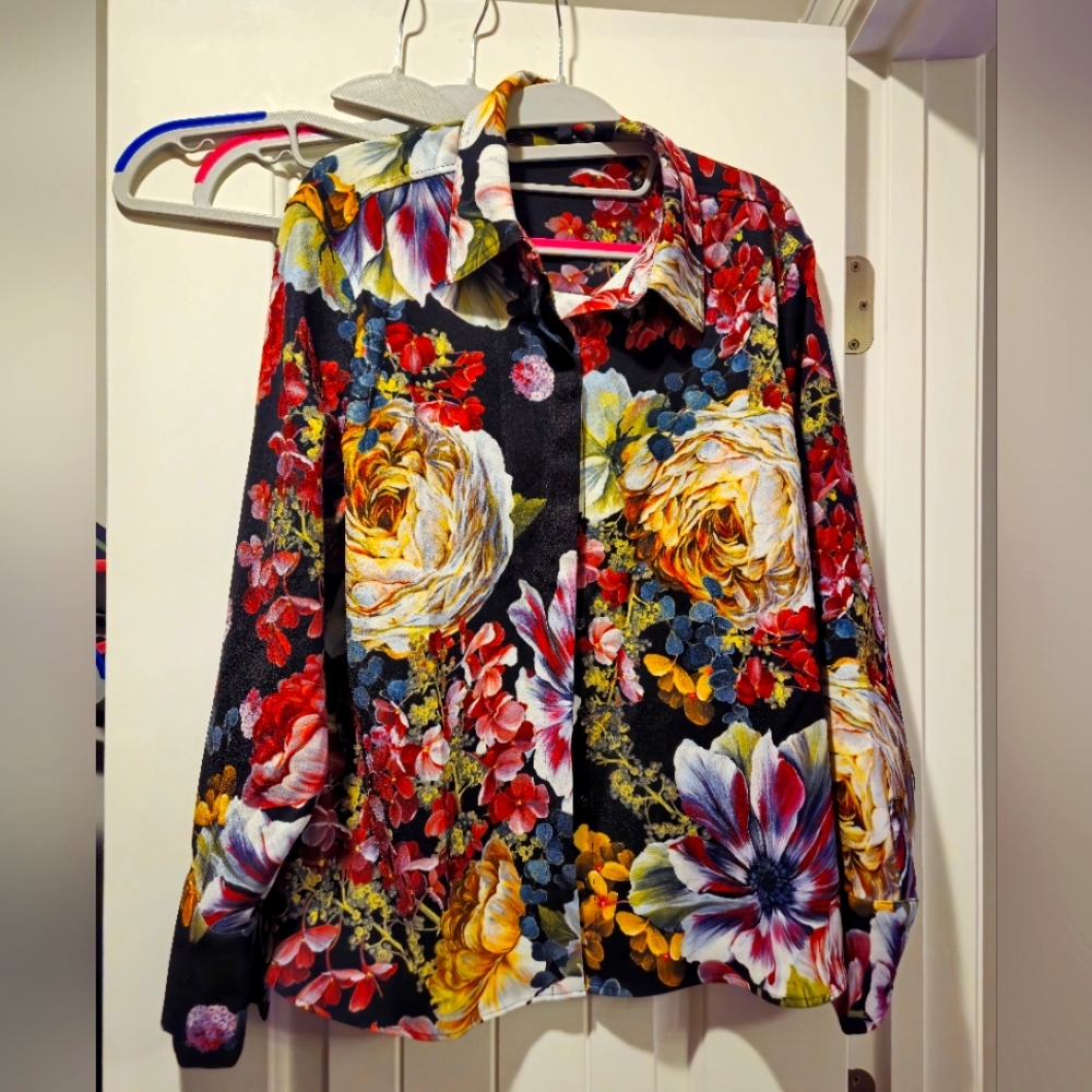 Floral Long Sleeve button down jacket top Shirt perfect for spring
